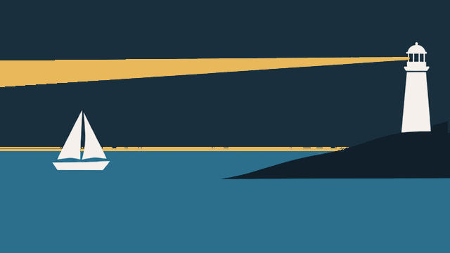 A lighthouse watching over a small boat